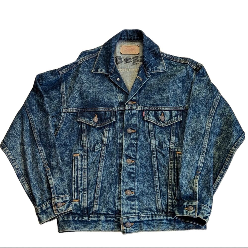 Vintage 1980s Levi's Trucker Type III Acid Wash Blue Denim Jacket 70507 0227